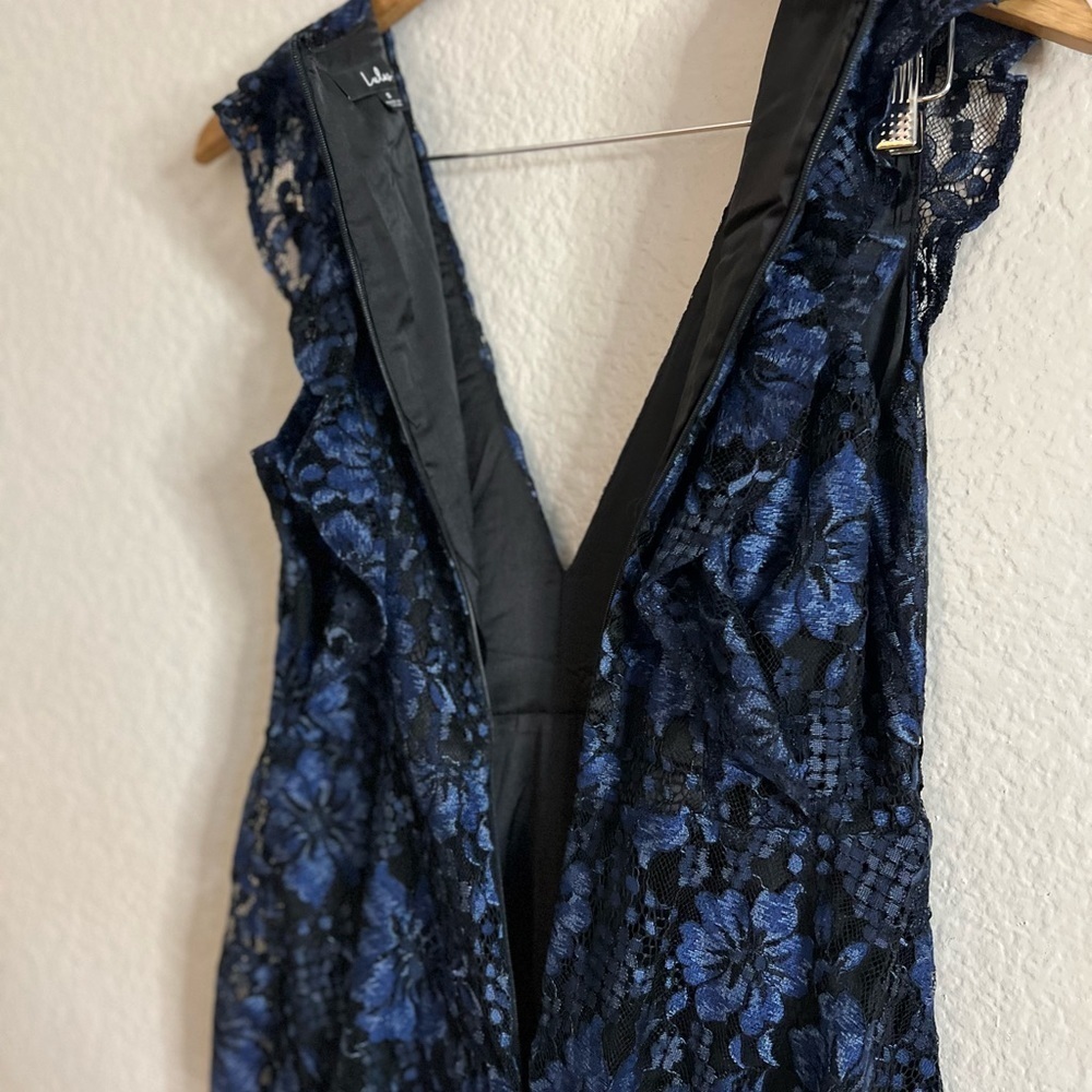 Molinetto Navy Blue Lace Ruffled Tiered Sleeveless Maxi Dress - Picture 7 of 9